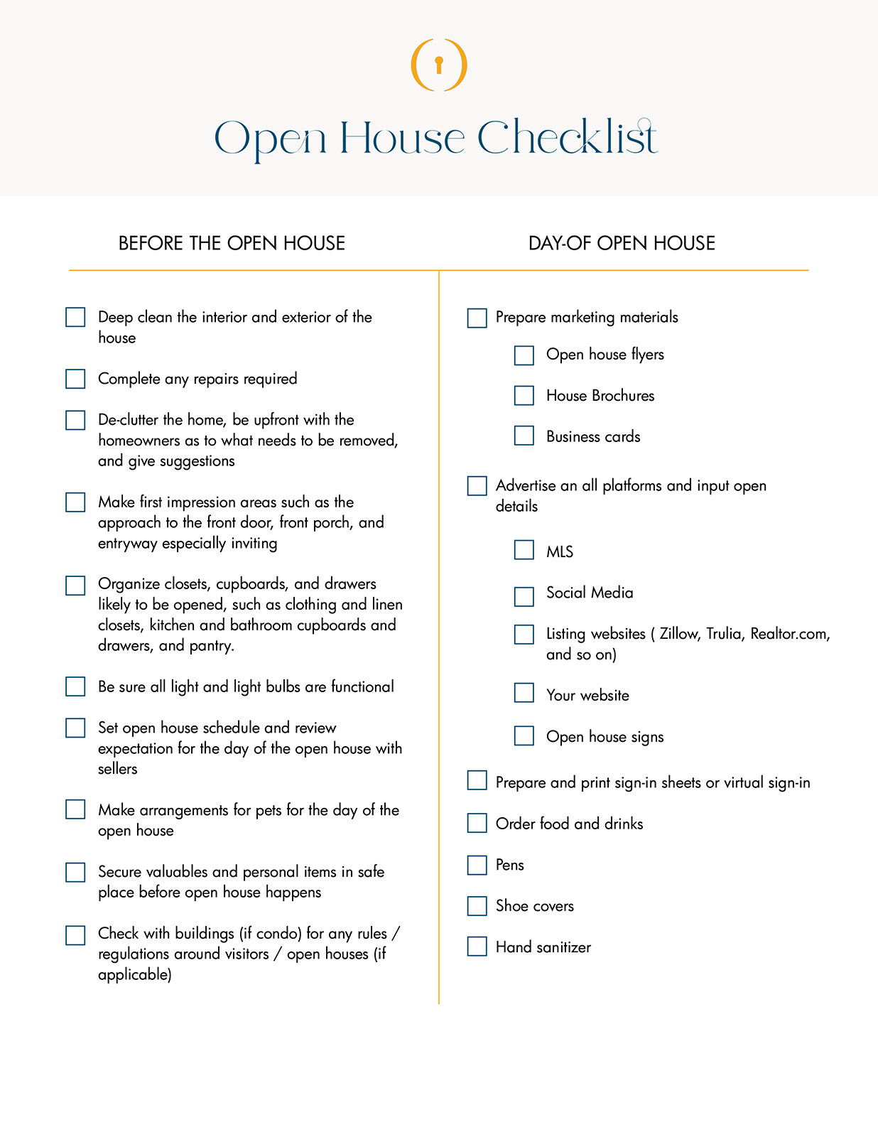 Open House Checklist